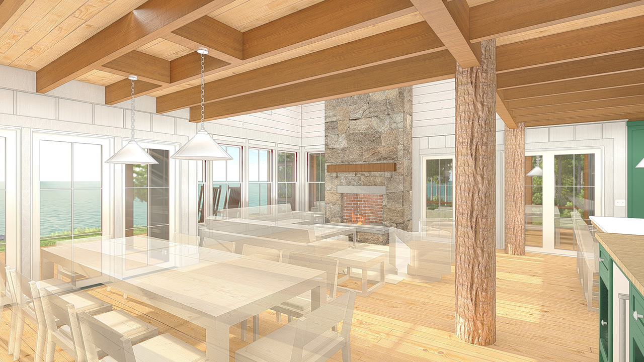 Rendering of living and dining rooms